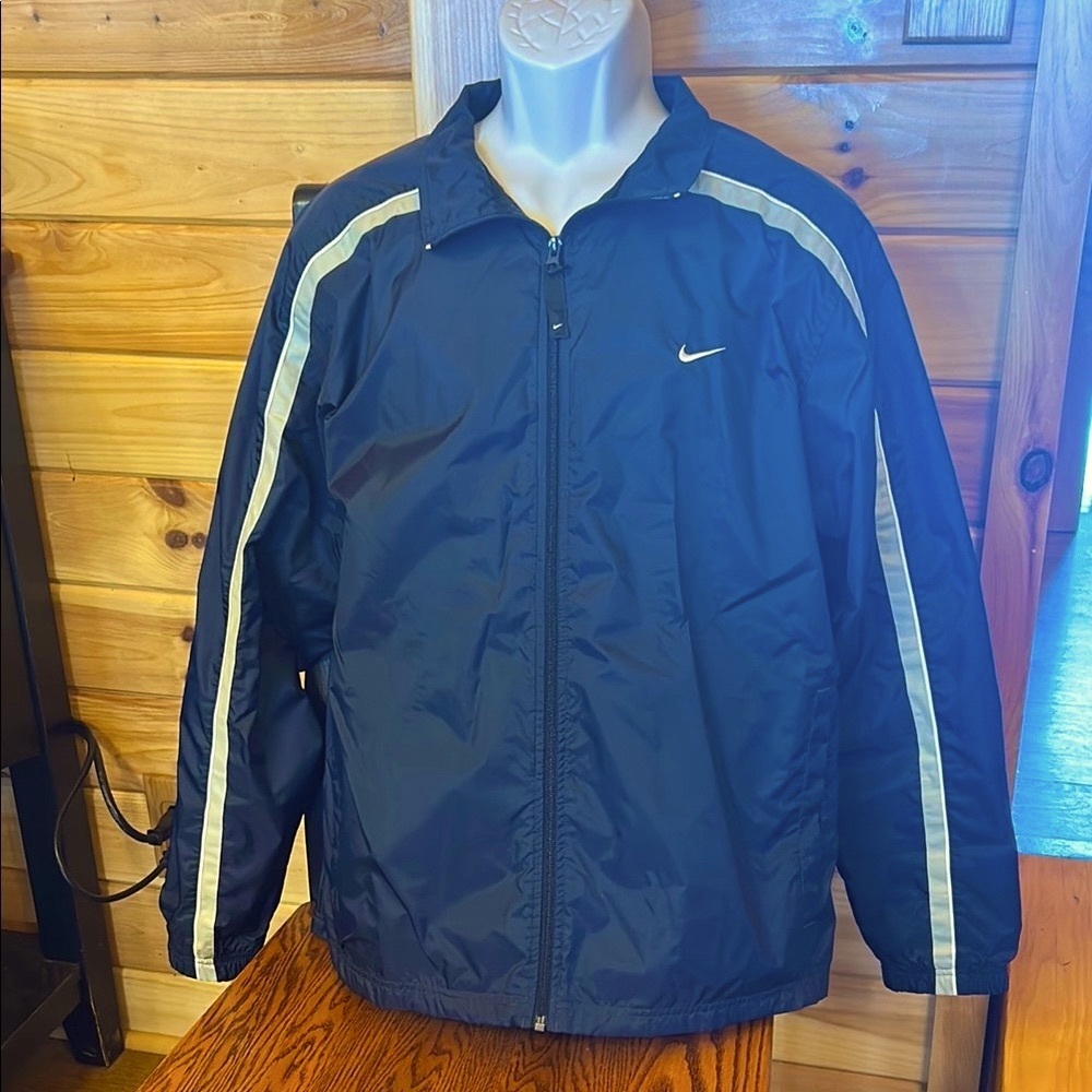 Vintage Nike Navy Blue Lightweight Windbreaker Track Jacket Size Large